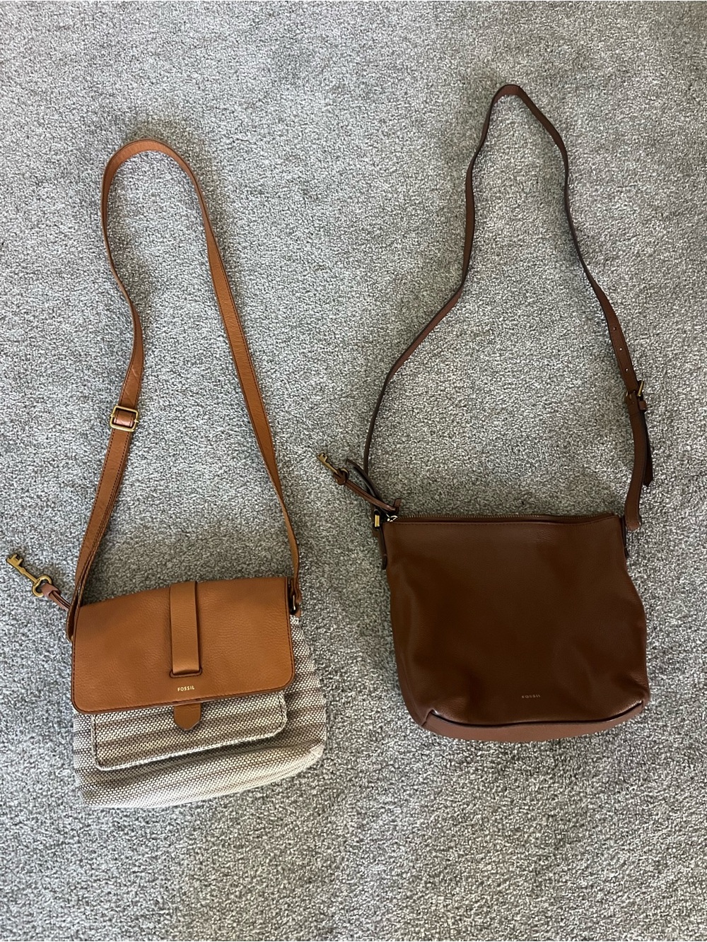 Fossil Brown and Tan Crossbody Bags - Two-Piece Set